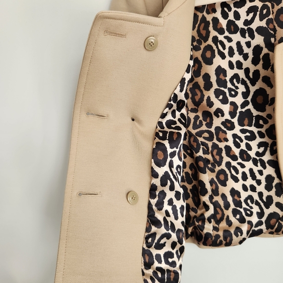 Tahari ASL Size 4 Beige Double Breasted Blazer 3/4 Belted Sleeve Square Buttons - Picture 7 of 13